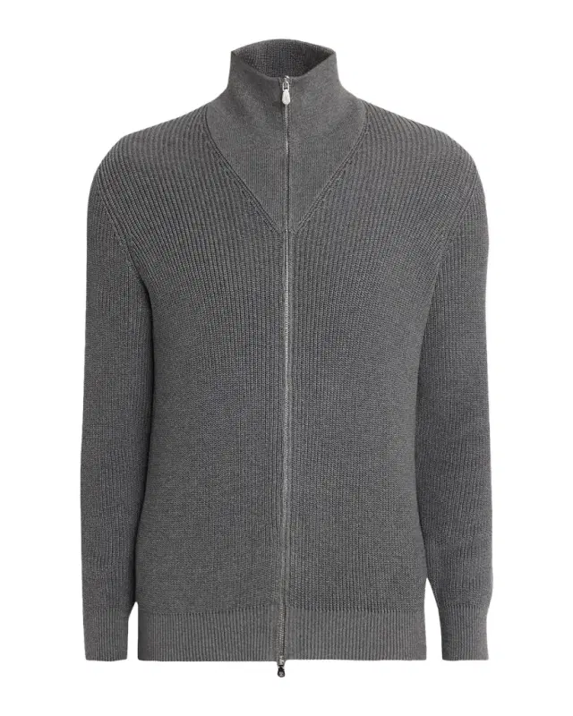 Men 's Cotton Rib High-Neck Zip Cardigan