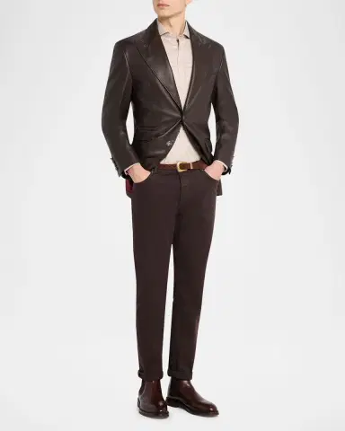 Brunello Cucinelli Men's Matte Calfskin Peak Lapel Blazer | Thumbnail 2