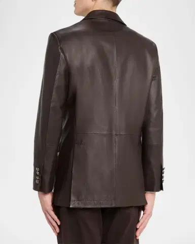 Brunello Cucinelli Men's Matte Calfskin Peak Lapel Blazer | Thumbnail 3
