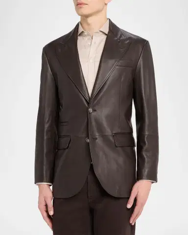 Brunello Cucinelli Men's Matte Calfskin Peak Lapel Blazer | Thumbnail 4