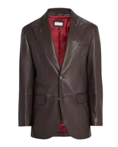 Brunello Cucinelli Men's Matte Calfskin Peak Lapel Blazer | Thumbnail 1