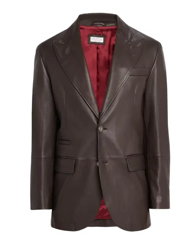 Brunello Cucinelli Men's Matte Calfskin Peak Lapel Blazer