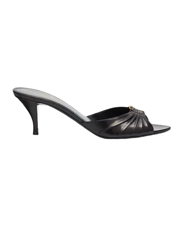 Saint Laurent 60mm Babylone YSL Ruched Leather Mule Sandals