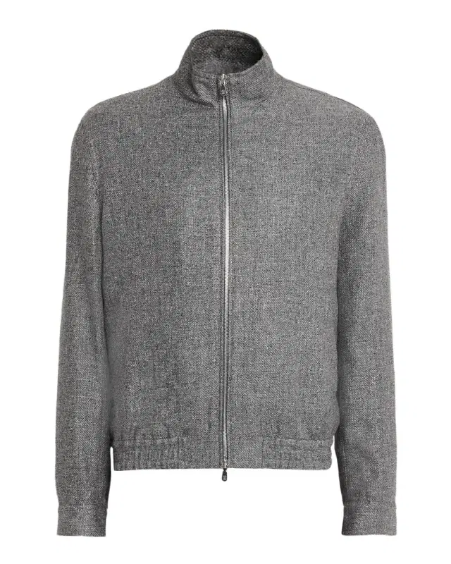 Brunello Cucinelli Men's Silk, Linen and Wool Hopsack Stand Collar Jacket
