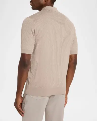 Brunello Cucinelli Men's Cotton Textured Rib-Knit Polo Shirt | Thumbnail 3 Brunello Cucinelli Men's Cotton Textured Rib-Knit Polo Shirt | Thumbnail 3