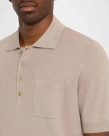 Brunello Cucinelli Men's Cotton Textured Rib-Knit Polo Shirt | Thumbnail 5 Brunello Cucinelli Men's Cotton Textured Rib-Knit Polo Shirt | Thumbnail 5