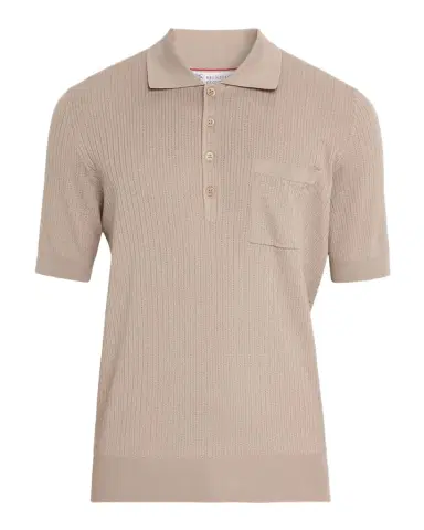 Brunello Cucinelli Men's Cotton Textured Rib-Knit Polo Shirt | Thumbnail 1 Brunello Cucinelli Men's Cotton Textured Rib-Knit Polo Shirt | Thumbnail 1