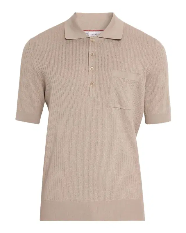 Brunello Cucinelli Men 's Cotton Textured Rib-Knit Polo Shirt