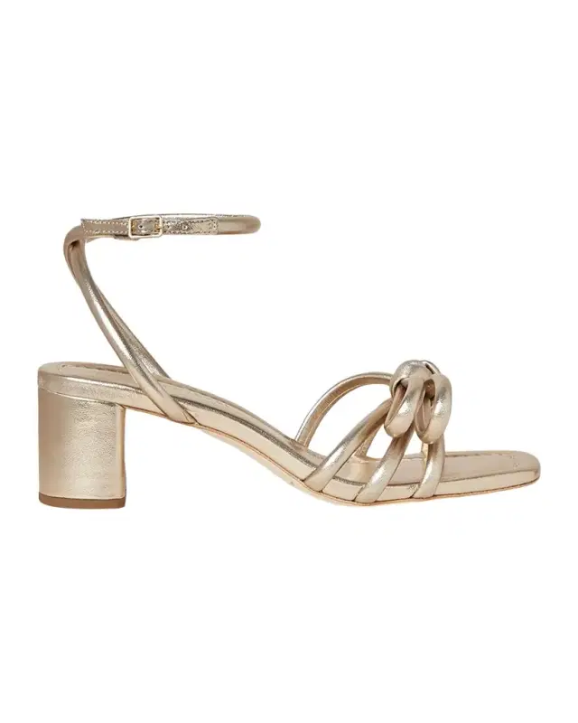 Mikel Metallic Bow Ankle-Strap Sandals