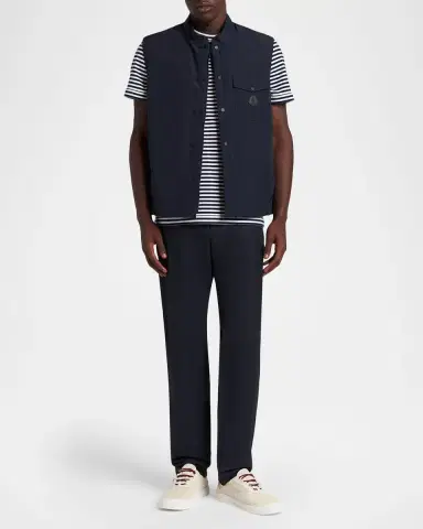 Moncler Men's Stripe Leather-Trim Pocket T-Shirt | Thumbnail 2 Moncler Men's Stripe Leather-Trim Pocket T-Shirt | Thumbnail 2