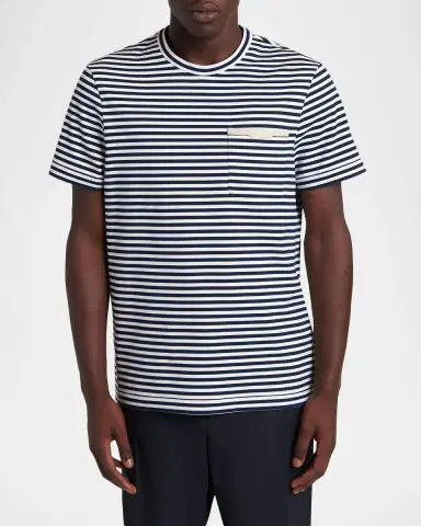 Moncler Men's Stripe Leather-Trim Pocket T-Shirt | Thumbnail 4 Moncler Men's Stripe Leather-Trim Pocket T-Shirt | Thumbnail 4