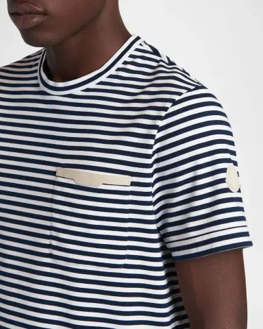 Moncler Men's Stripe Leather-Trim Pocket T-Shirt | Thumbnail 5 Moncler Men's Stripe Leather-Trim Pocket T-Shirt | Thumbnail 5