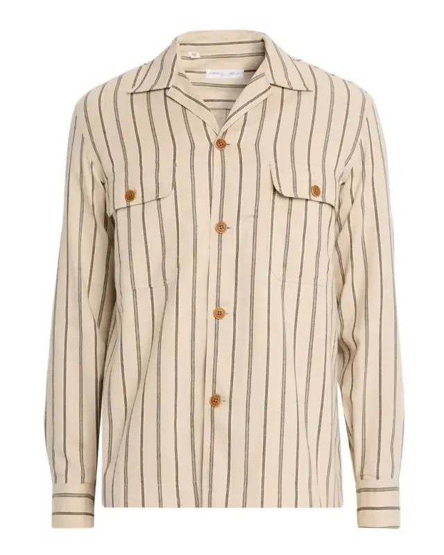 Men's Cotton Multi-Stripe Dual-Pocket Overshirt
