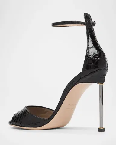 Tom Ford 105mm Croc-Embossed Leather Ankle-Strap Sandals | Thumbnail 2