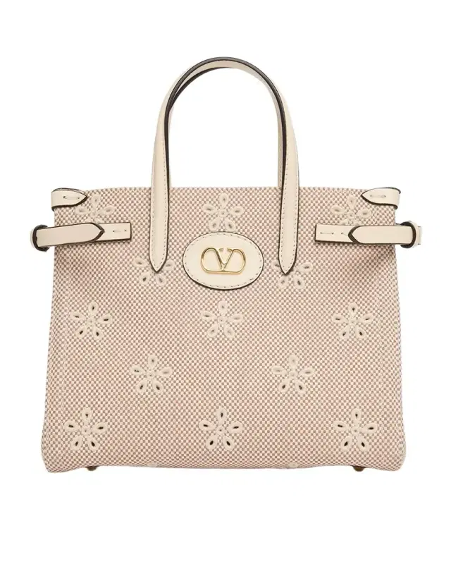 Valentino Garavani Small Eyelet-Embroidered Canvas Tote Bag