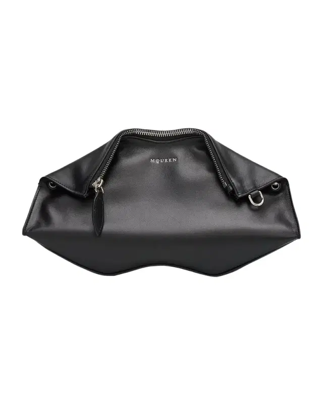 McQueen Manta Sculptural Smooth Leather Clutch Bag