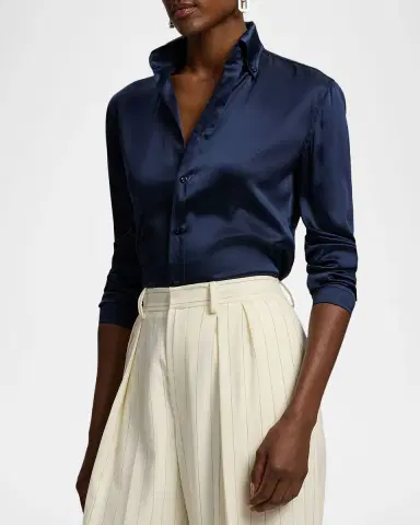 Ralph Lauren Collection Cameron Straight Fit Silk Shirt | Thumbnail 3 Ralph Lauren Collection Cameron Straight Fit Silk Shirt | Thumbnail 3