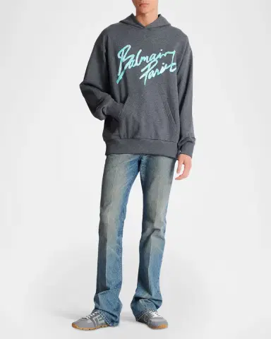 Balmain Men 's  Paris Cotton Jersey Hoodie | Thumbnail 2