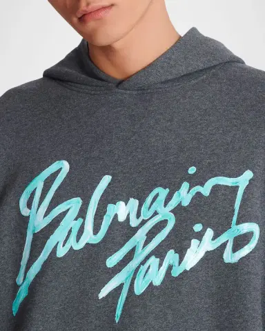 Balmain Men 's  Paris Cotton Jersey Hoodie | Thumbnail 5