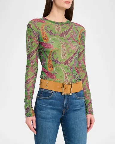 Etro Floral Paisley Mesh Long-Sleeve T-Shirt | Thumbnail 4 Etro Floral Paisley Mesh Long-Sleeve T-Shirt | Thumbnail 4