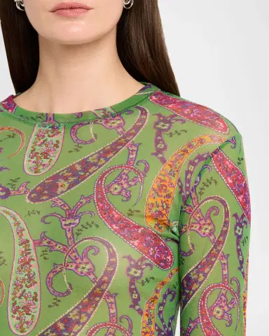 Etro Floral Paisley Mesh Long-Sleeve T-Shirt | Thumbnail 5 Etro Floral Paisley Mesh Long-Sleeve T-Shirt | Thumbnail 5