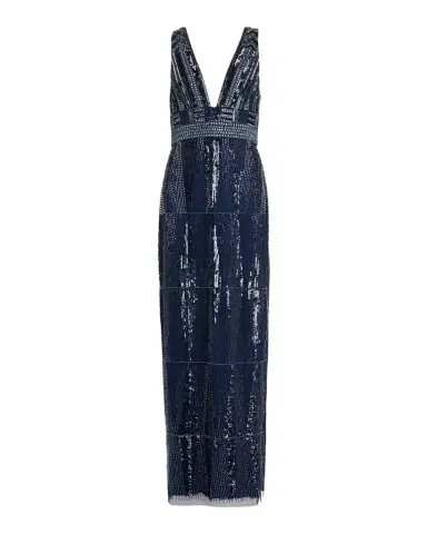 Aidan Mattox Beaded Deep V-Neck Column Gown | Thumbnail 1 Aidan Mattox Beaded Deep V-Neck Column Gown | Thumbnail 1