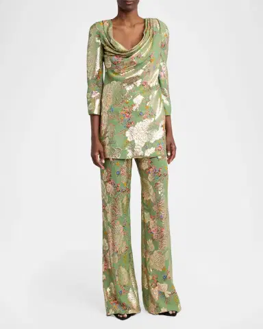 Valentino Garavani Metallic Floral Jacquard Straight-Leg Pants | Thumbnail 2 Valentino Garavani Metallic Floral Jacquard Straight-Leg Pants | Thumbnail 2