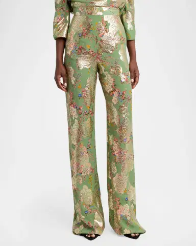 Valentino Garavani Metallic Floral Jacquard Straight-Leg Pants | Thumbnail 4 Valentino Garavani Metallic Floral Jacquard Straight-Leg Pants | Thumbnail 4