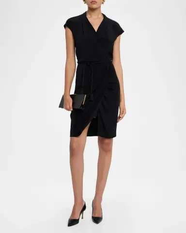 Giorgio Armani Belted Cap-Sleeve Jersey Wrap Dress | Thumbnail 2 Giorgio Armani Belted Cap-Sleeve Jersey Wrap Dress | Thumbnail 2