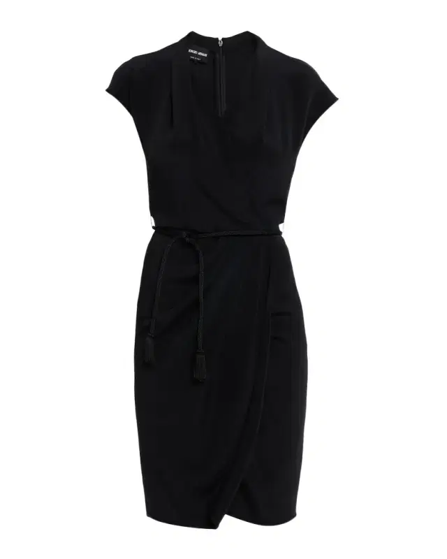 Belted Cap-Sleeve Jersey Wrap Dress