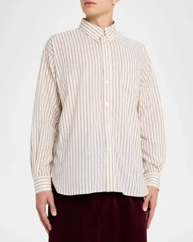 Willy Chavarria Men's Veterano Stripe Button-Down Shirt with Pocket | Thumbnail 4