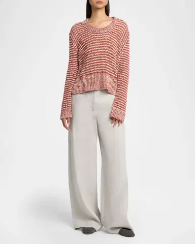 Giorgio Armani Striped Linen Open-Knit Crewneck Sweater | Thumbnail 2 Giorgio Armani Striped Linen Open-Knit Crewneck Sweater | Thumbnail 2