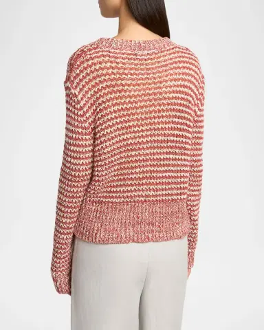 Giorgio Armani Striped Linen Open-Knit Crewneck Sweater | Thumbnail 3 Giorgio Armani Striped Linen Open-Knit Crewneck Sweater | Thumbnail 3