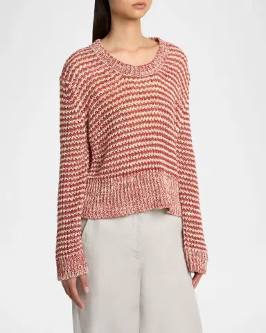 Giorgio Armani Striped Linen Open-Knit Crewneck Sweater | Thumbnail 4 Giorgio Armani Striped Linen Open-Knit Crewneck Sweater | Thumbnail 4