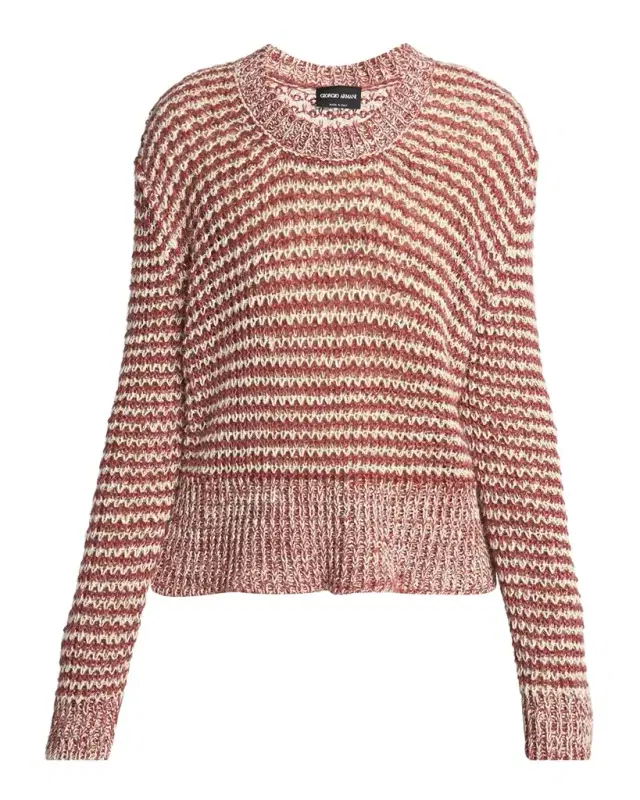 Striped Linen Open-Knit Crewneck Sweater