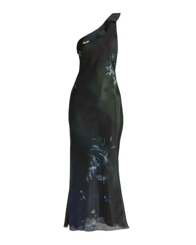 Giorgio Armani One-Shoulder Floral Silk Maxi Slip Dress