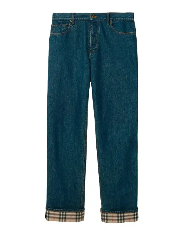 Men 's Straight-Leg Check Turn-Up Jeans