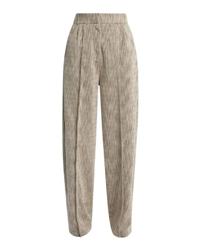 Giorgio Armani Pleated Cotton Jacquard Tapered-Leg Trousers