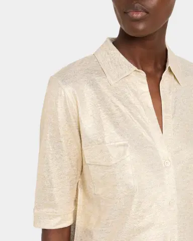 MAJESTIC FILATURES Button-Down Metallic Stretch Linen Shirt | Thumbnail 5
