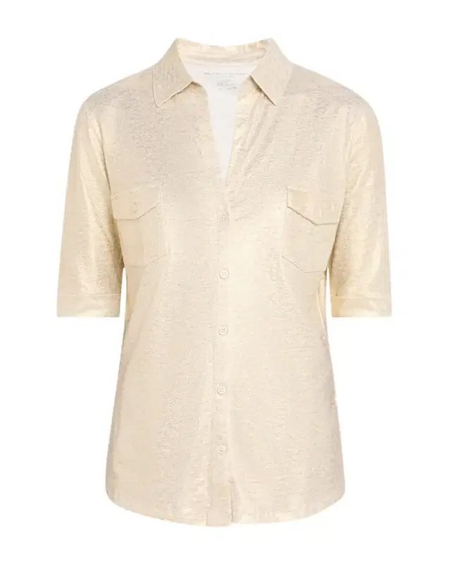 Majestic Filatures Button-Down Metallic Stretch Linen Shirt