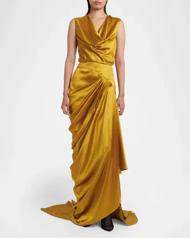 Valentino Garavani Cowl-Neck Sleeveless Draped Silk Maxi Dress | Thumbnail 2 Valentino Garavani Cowl-Neck Sleeveless Draped Silk Maxi Dress | Thumbnail 2