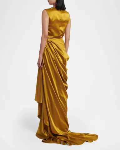Valentino Garavani Cowl-Neck Sleeveless Draped Silk Maxi Dress | Thumbnail 3 Valentino Garavani Cowl-Neck Sleeveless Draped Silk Maxi Dress | Thumbnail 3