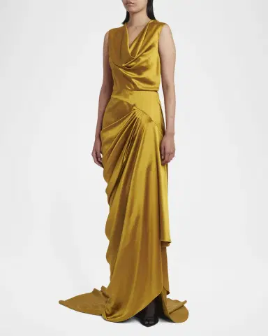 Valentino Garavani Cowl-Neck Sleeveless Draped Silk Maxi Dress | Thumbnail 4 Valentino Garavani Cowl-Neck Sleeveless Draped Silk Maxi Dress | Thumbnail 4
