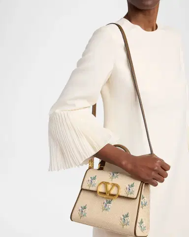 Valentino Garavani Small Floral-Embroidered Woven Flax Top-Handle Bag | Thumbnail 2 Valentino Garavani Small Floral-Embroidered Woven Flax Top-Handle Bag | Thumbnail 2