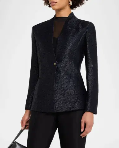 Giorgio Armani Metallic Raffia Single-Breasted Jacket | Thumbnail 4 Giorgio Armani Metallic Raffia Single-Breasted Jacket | Thumbnail 4