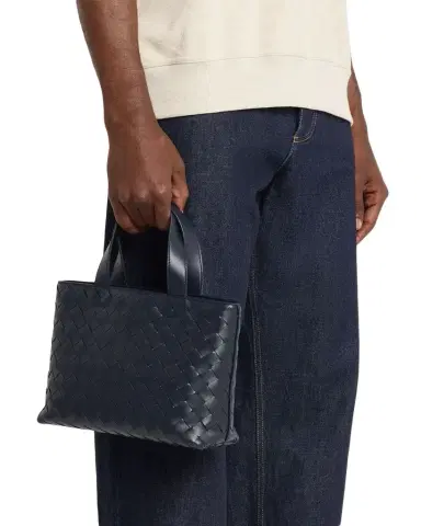 Bottega Veneta Men's Mini Intrecciato Leather Zipped Tote Bag | Thumbnail 1 Bottega Veneta Men's Mini Intrecciato Leather Zipped Tote Bag | Thumbnail 1