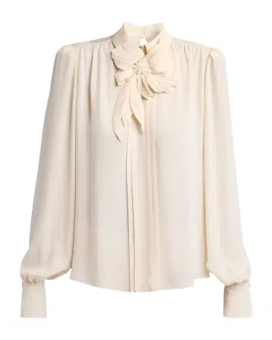 Valentino Garavani Flower Applique Silk Collared Top | Thumbnail 1 Valentino Garavani Flower Applique Silk Collared Top | Thumbnail 1