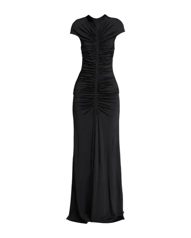 Giorgio Armani Ruched Cap-Sleeve Rhinestone Gown