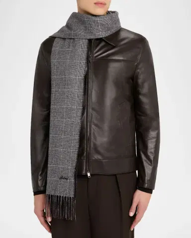 Brioni Men's Silk and Cashmere Double-Face Houndstooth Plaid Scarf | Thumbnail 3 Brioni Men's Silk and Cashmere Double-Face Houndstooth Plaid Scarf | Thumbnail 3