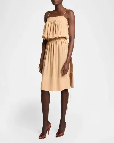 Saint Laurent Silk Crepe De Chine Balloon Midi Dress | Thumbnail 4